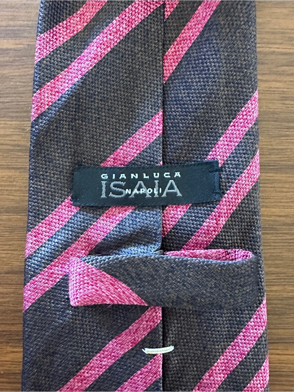 ISAIA Seven Fold Brown & Pink Striped Silk Tie